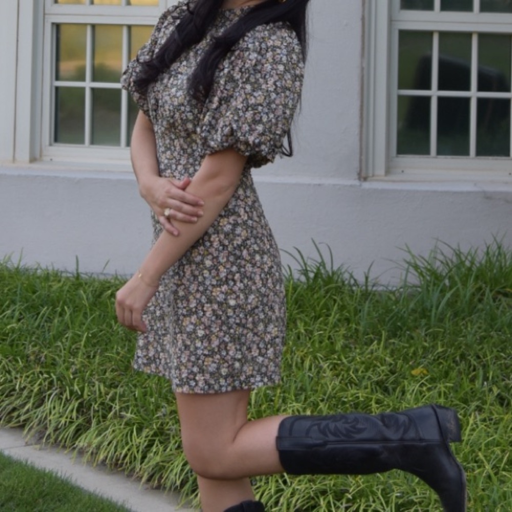 MINKPINK Mini Floral Dress | Puff Sleeve | Open Back